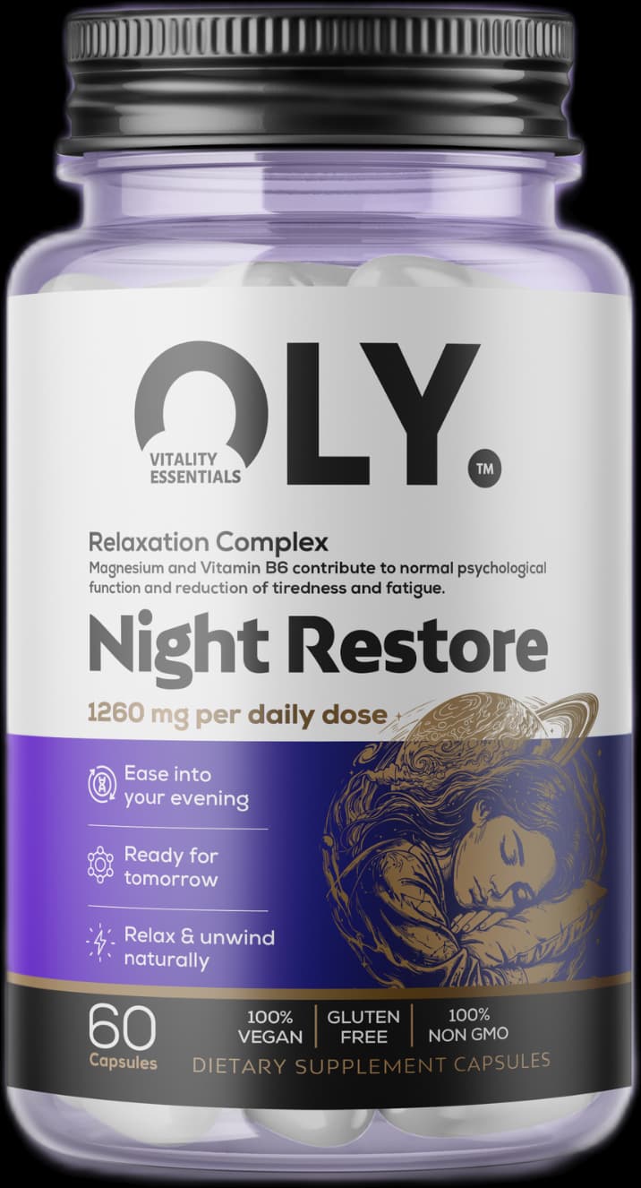 Oly - Night Restore - 1260 mg, 60 vegetabiliska kapslar – förpackning